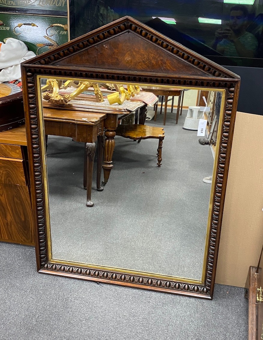 A George IV oak and pollard oak arched overmantel mirror with gilt slip, width 96cm, height 136cm